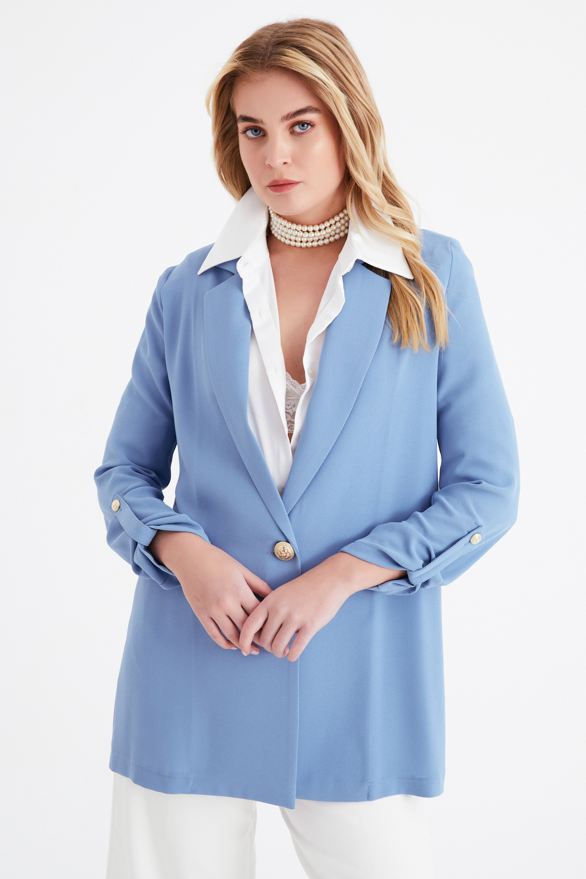 Salaş krep ceket - MAVİ