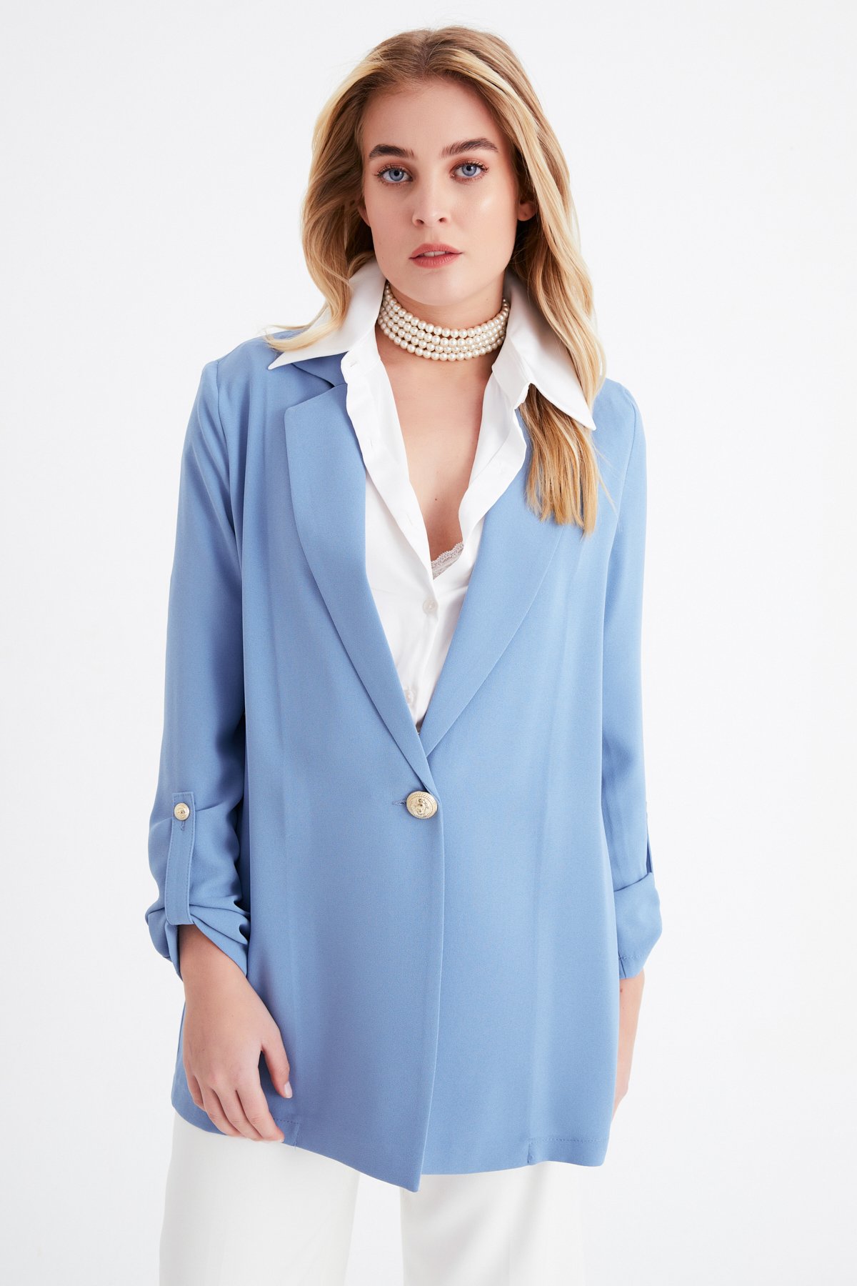 Salaş krep ceket - MAVİ