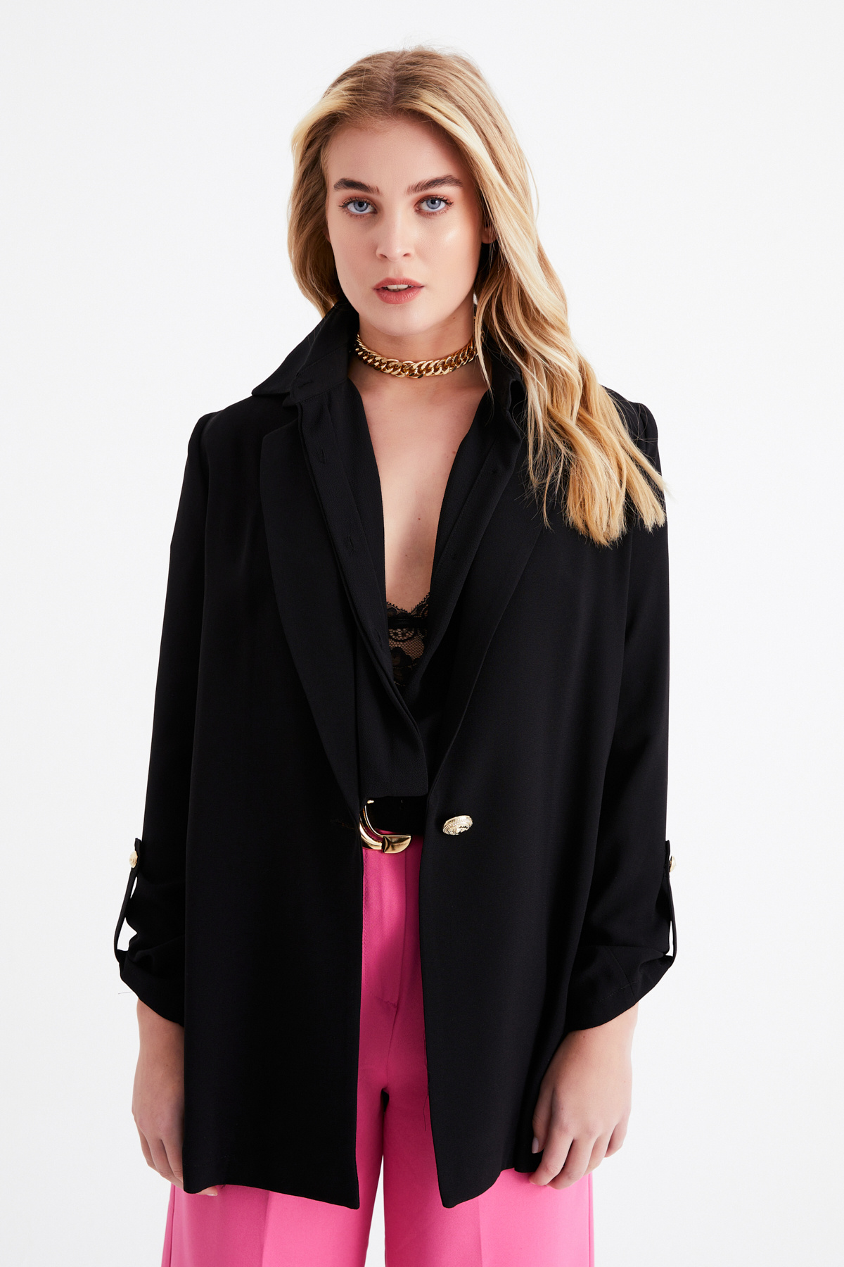 Salaş krep ceket - SİYAH