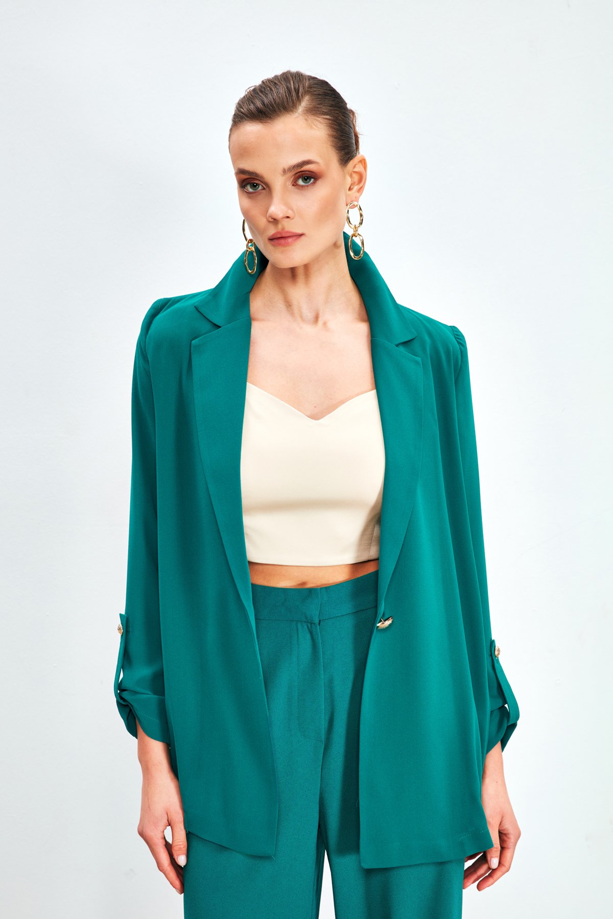 Salaş Krep Ceket - YEŞİL