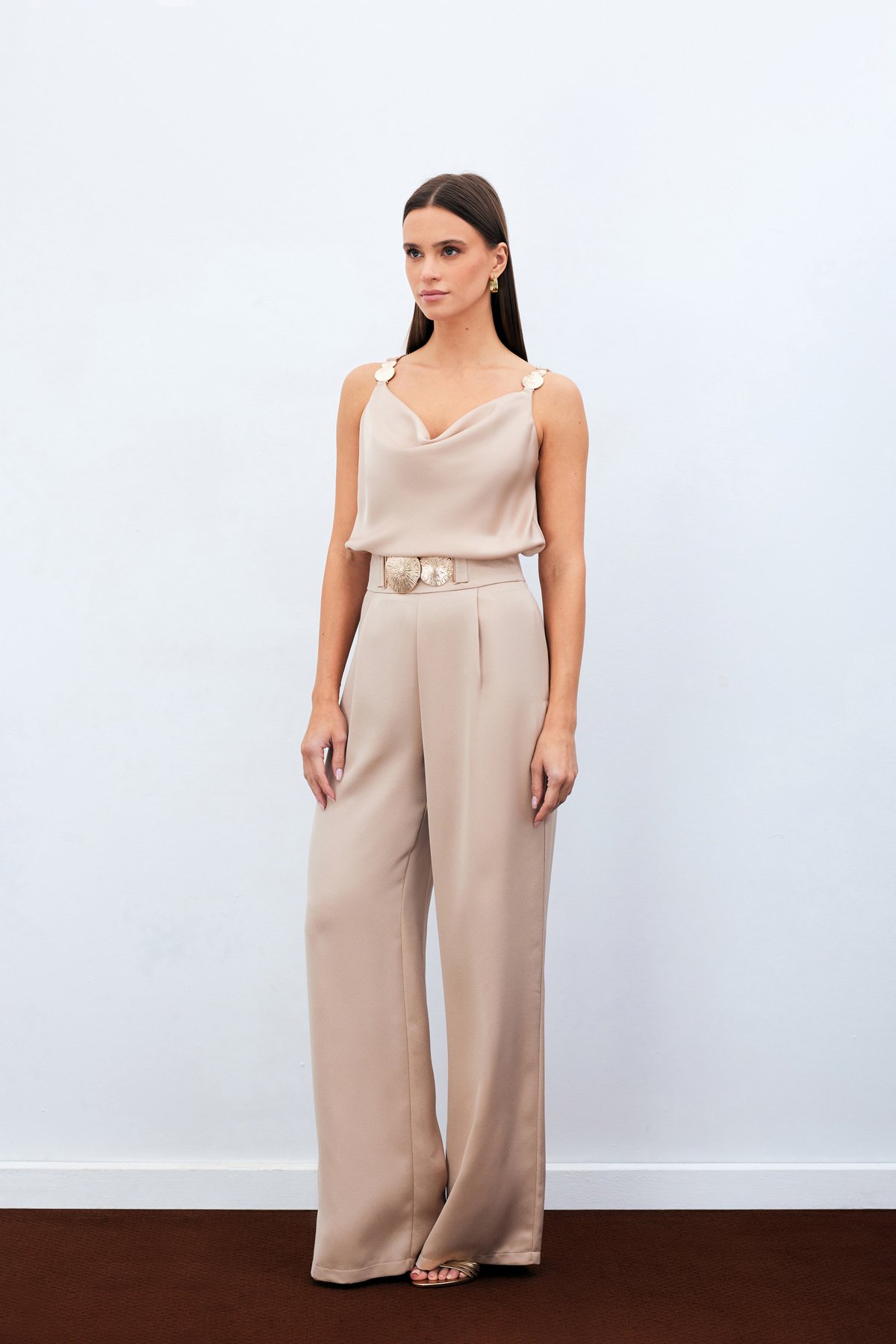 Salaş Krep Saten Pantolon - Bej
