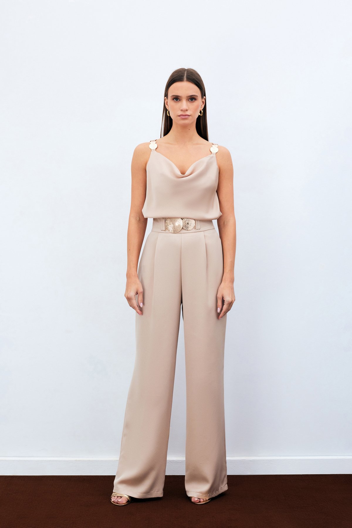 Salaş Krep Saten Pantolon - Bej