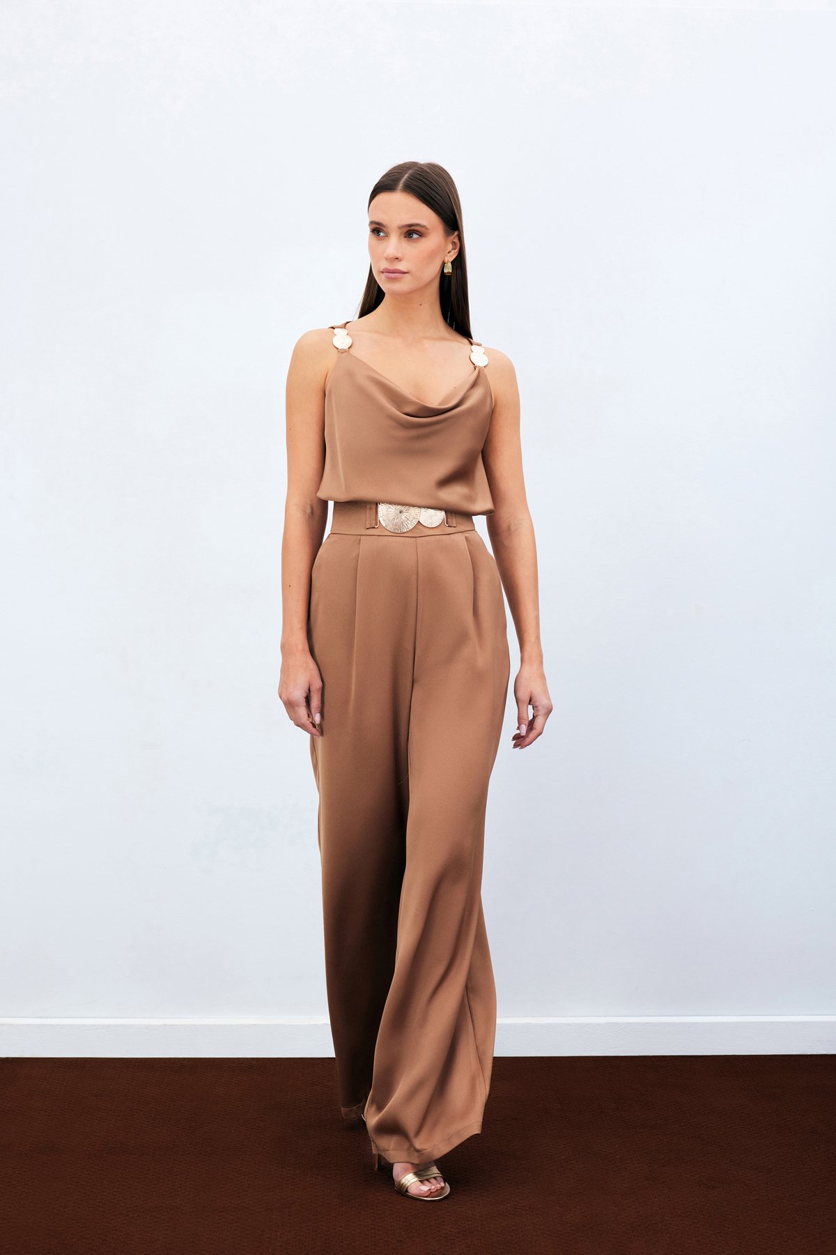 Salaş Krep Saten Pantolon - Camel