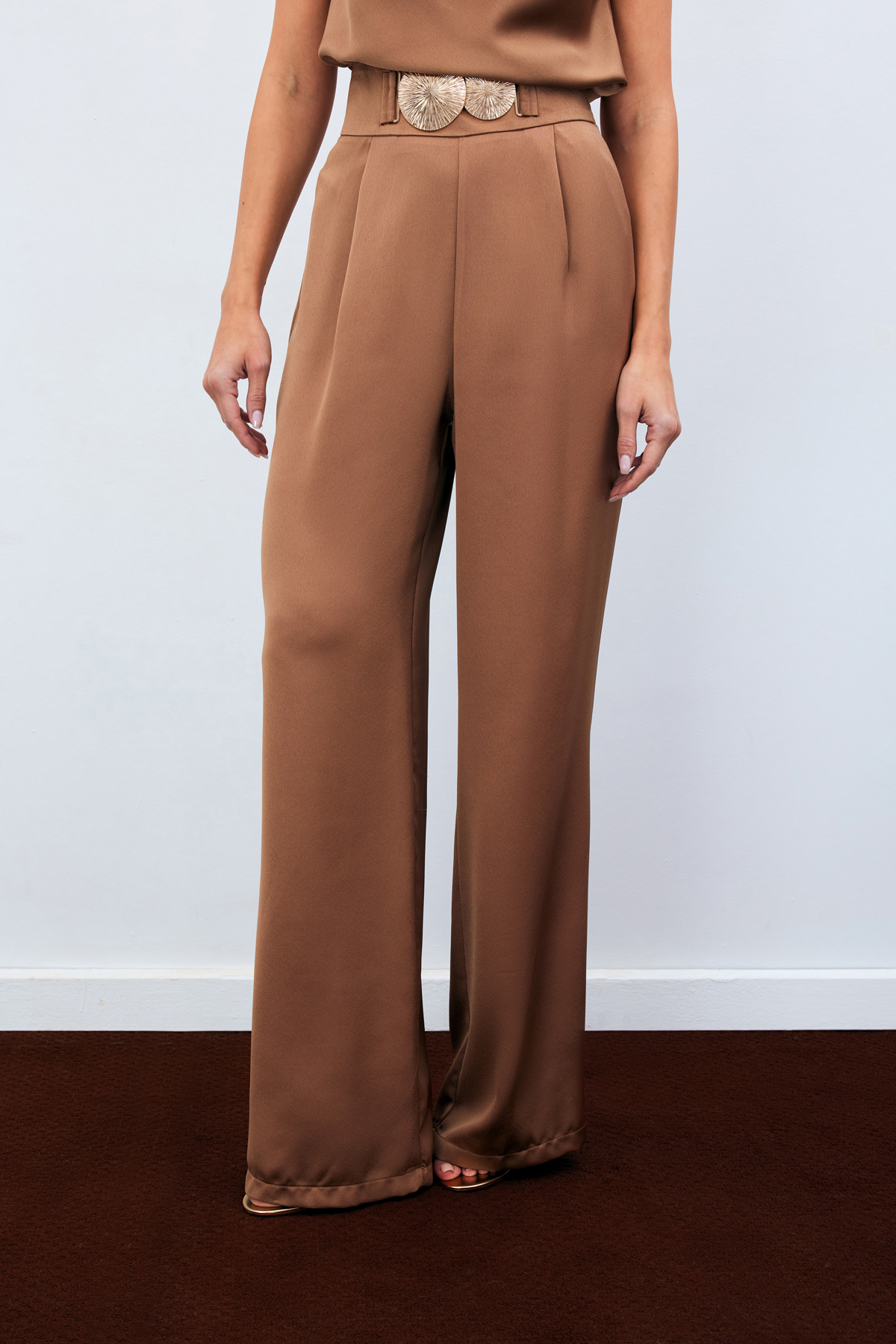 Salaş Krep Saten Pantolon - Camel