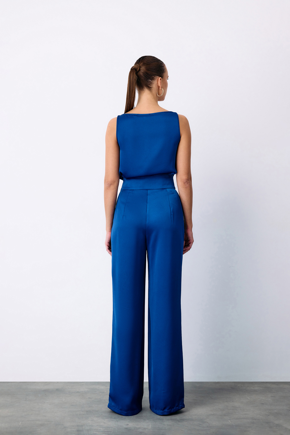 Salaş Krep Saten Pantolon - SAX MAVİ