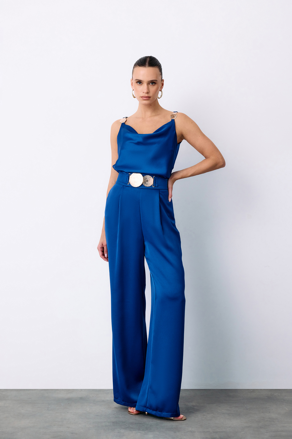 Salaş Krep Saten Pantolon - SAX MAVİ