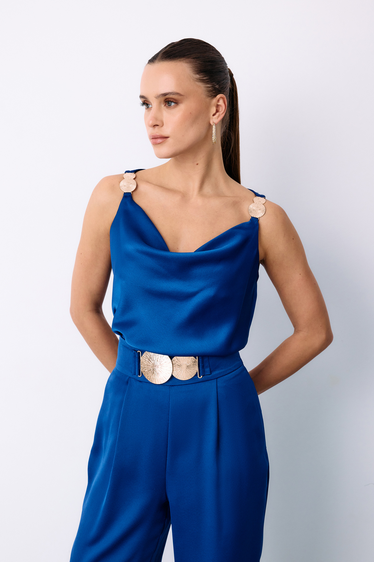 Salaş Krep Saten Pantolon - SAX MAVİ