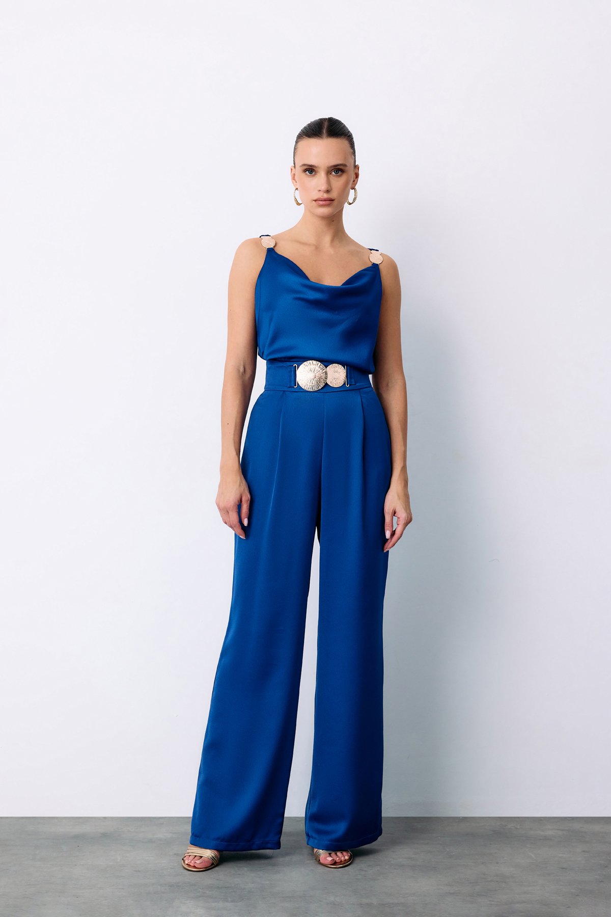 Salaş Krep Saten Pantolon - SAX MAVİ