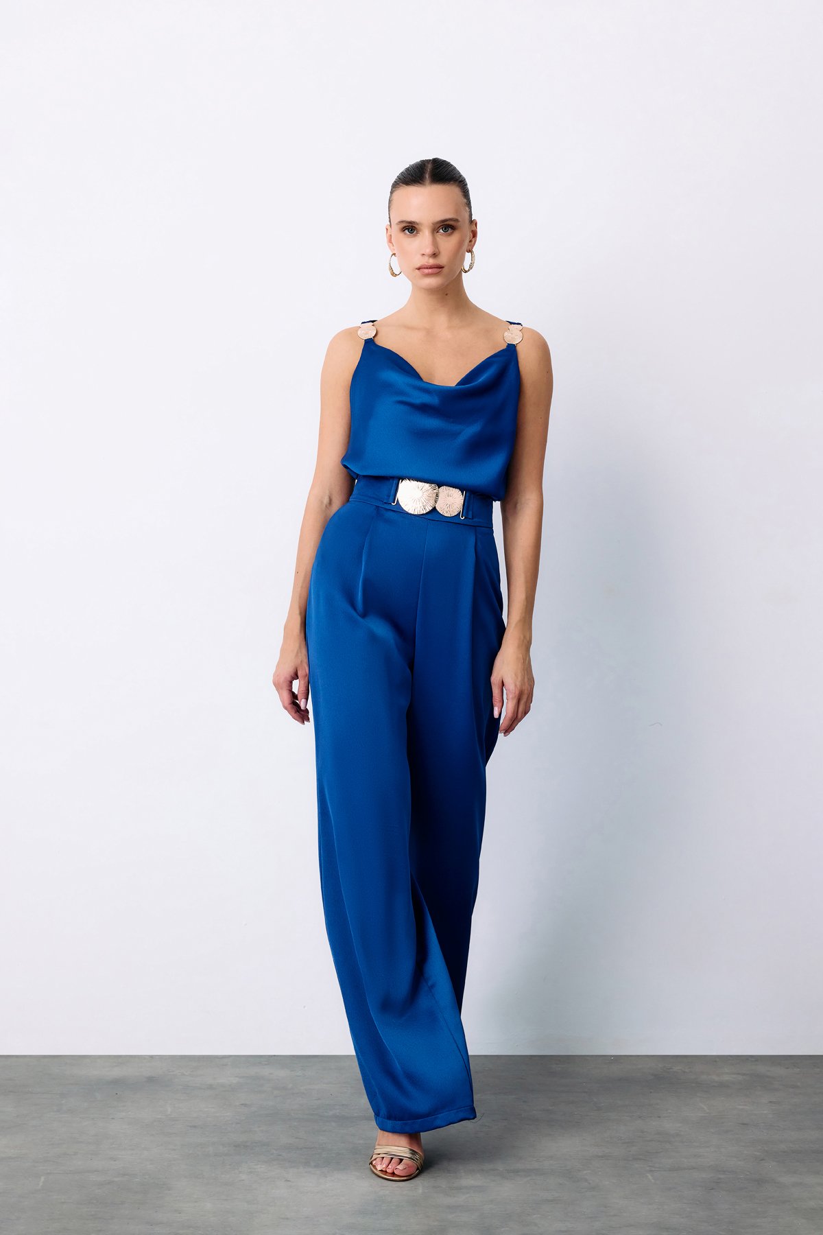 Salaş Krep Saten Pantolon - SAX MAVİ