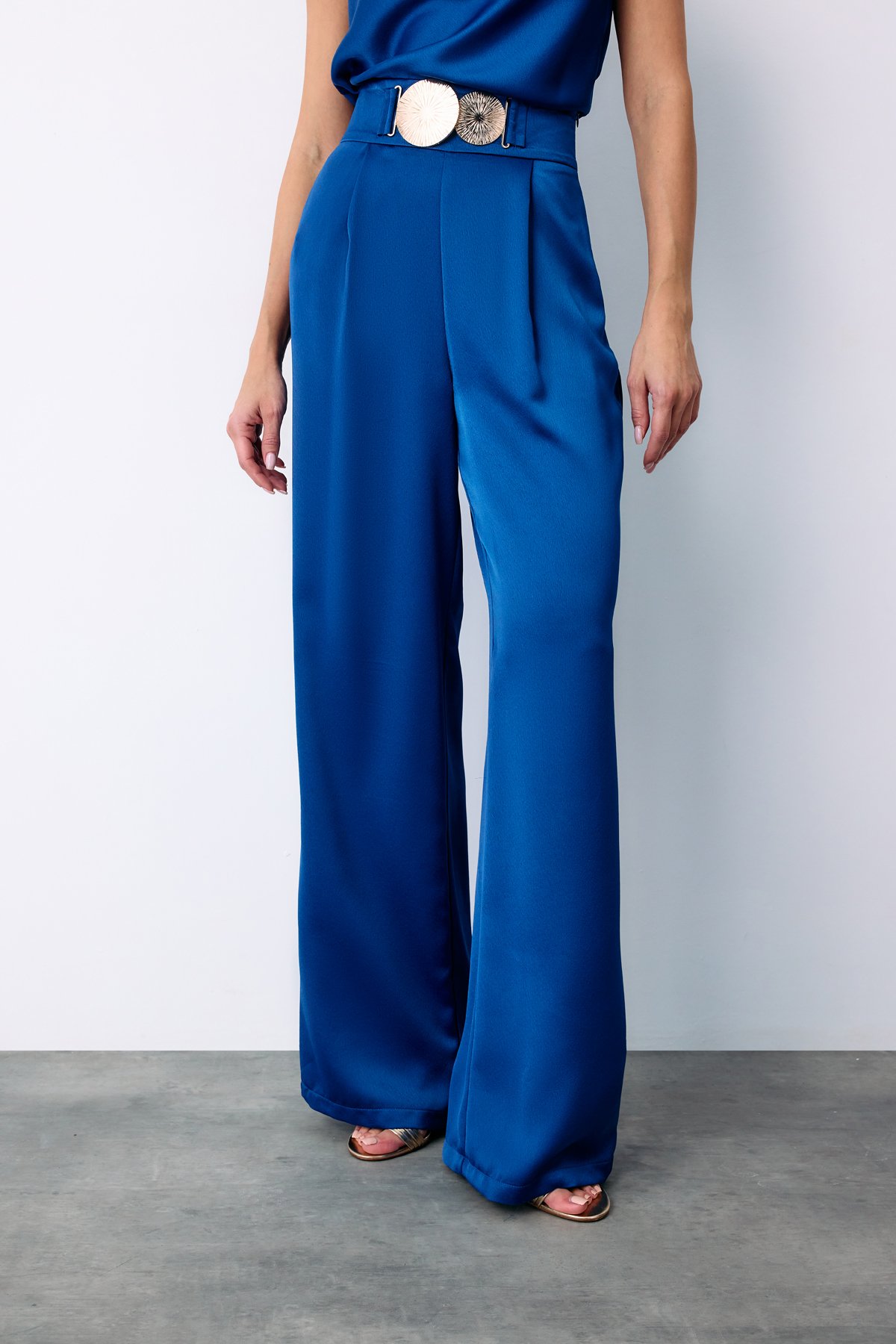 Salaş Krep Saten Pantolon - SAX MAVİ