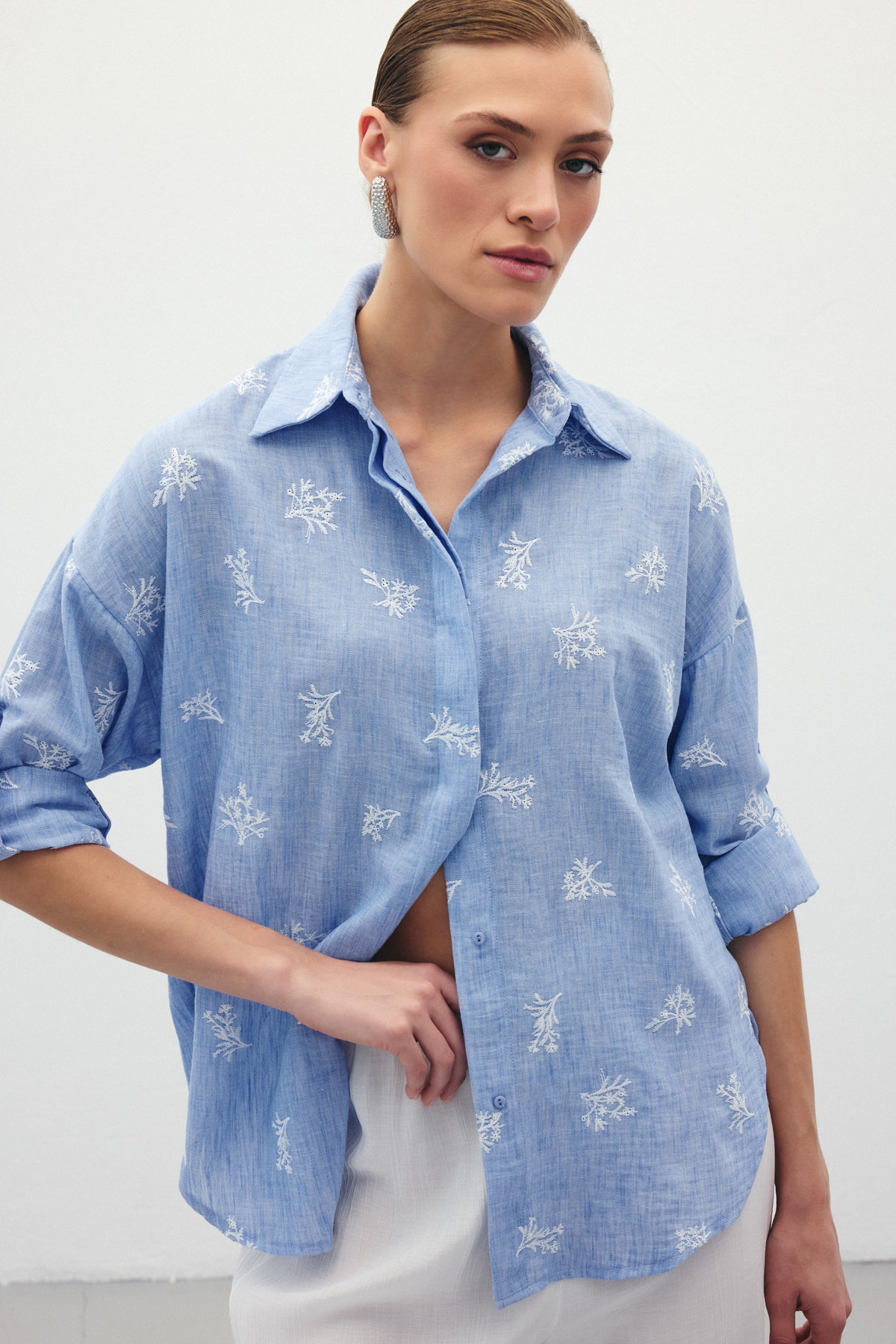 Salaş Nakışlı Gömlek - Bebe Mavi