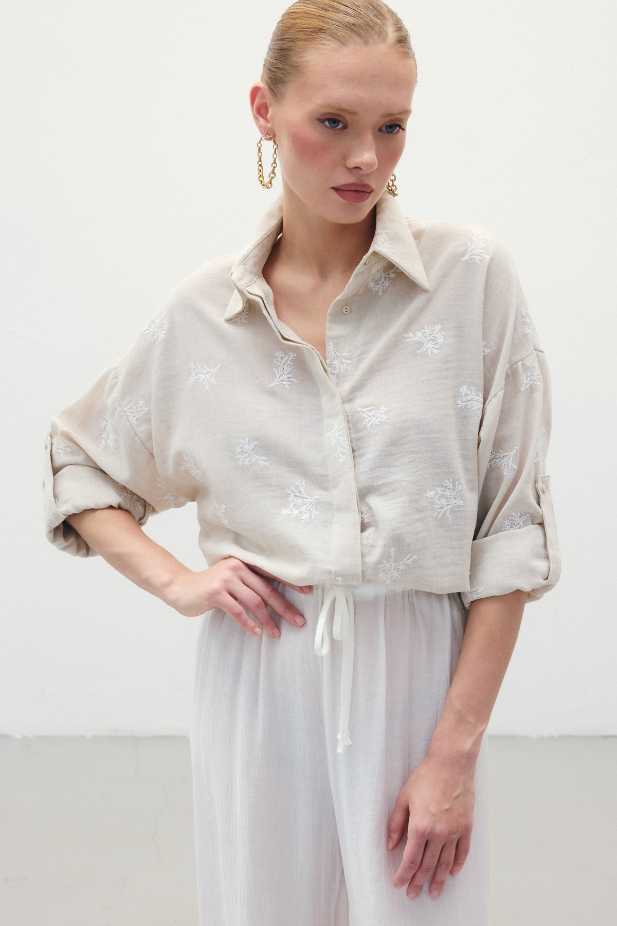 Salaş Nakışlı Gömlek - Bej