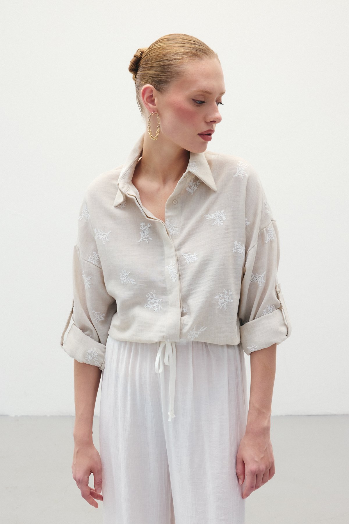 Salaş Nakışlı Gömlek - Bej