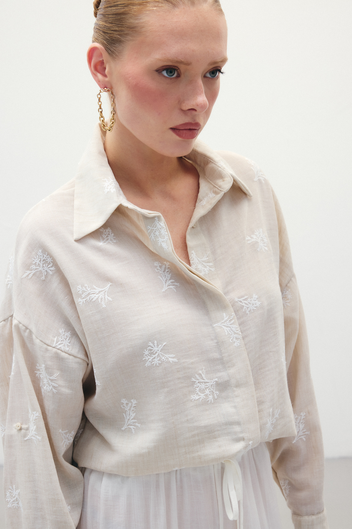 Salaş Nakışlı Gömlek - Bej