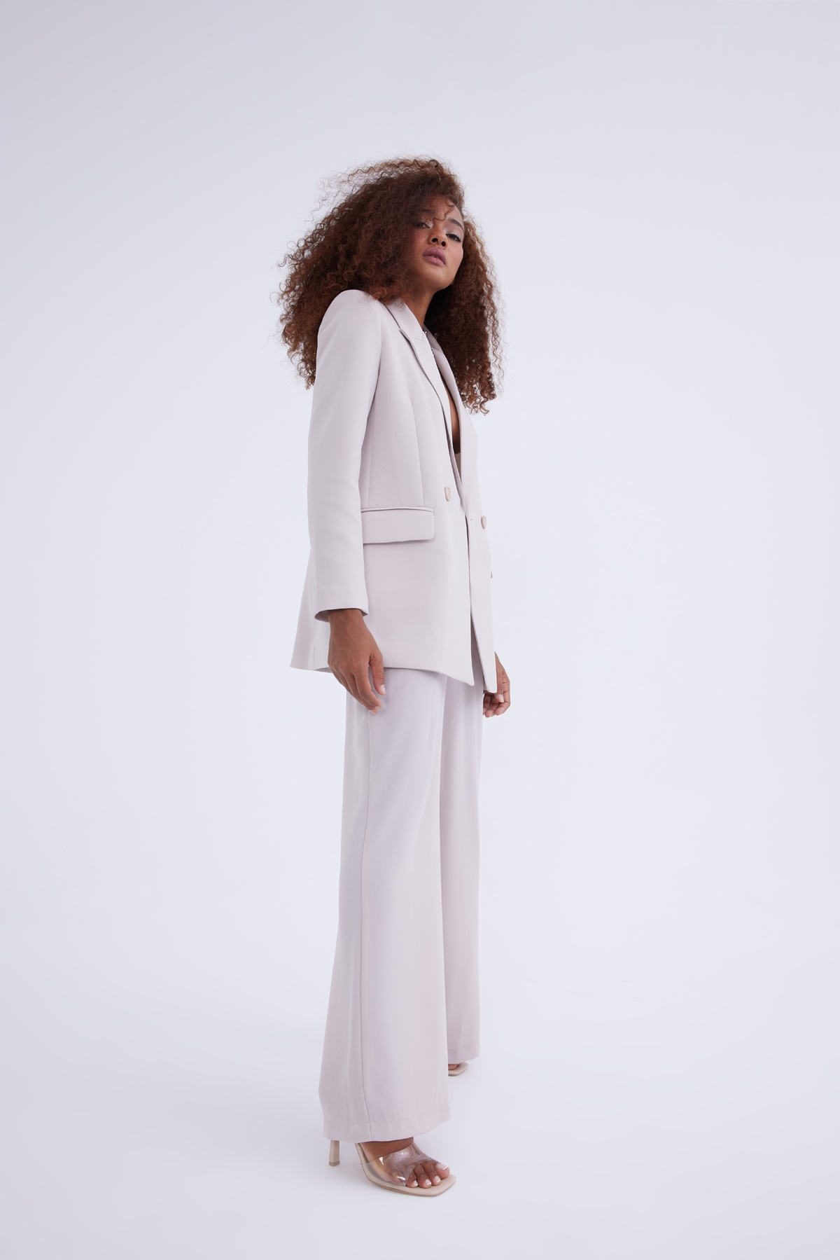 Loose palazzo crepe trousers - STONE