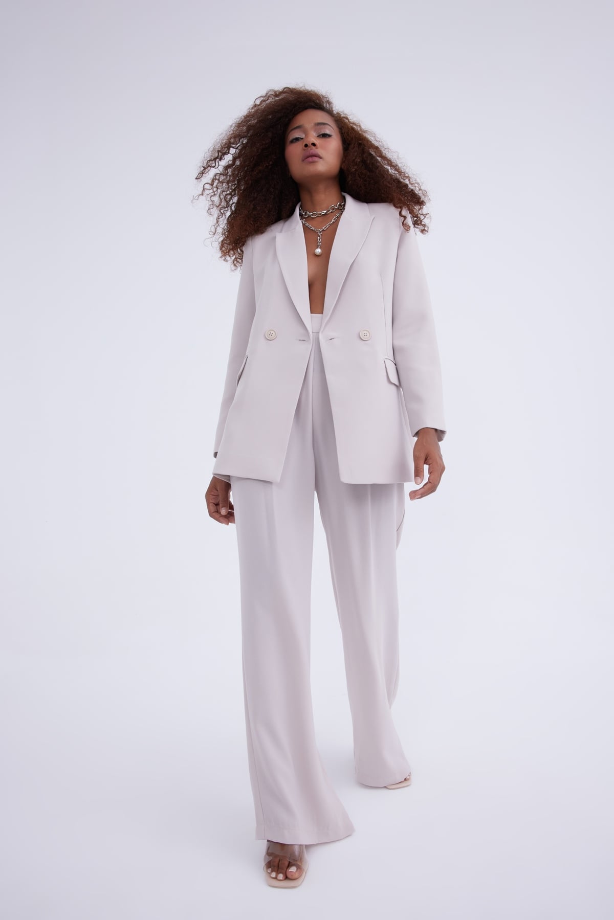 Loose palazzo crepe trousers - STONE