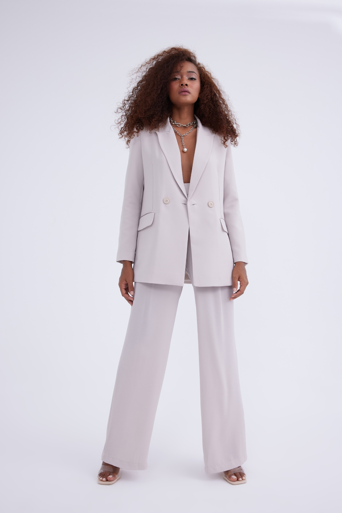 Loose palazzo crepe trousers - STONE