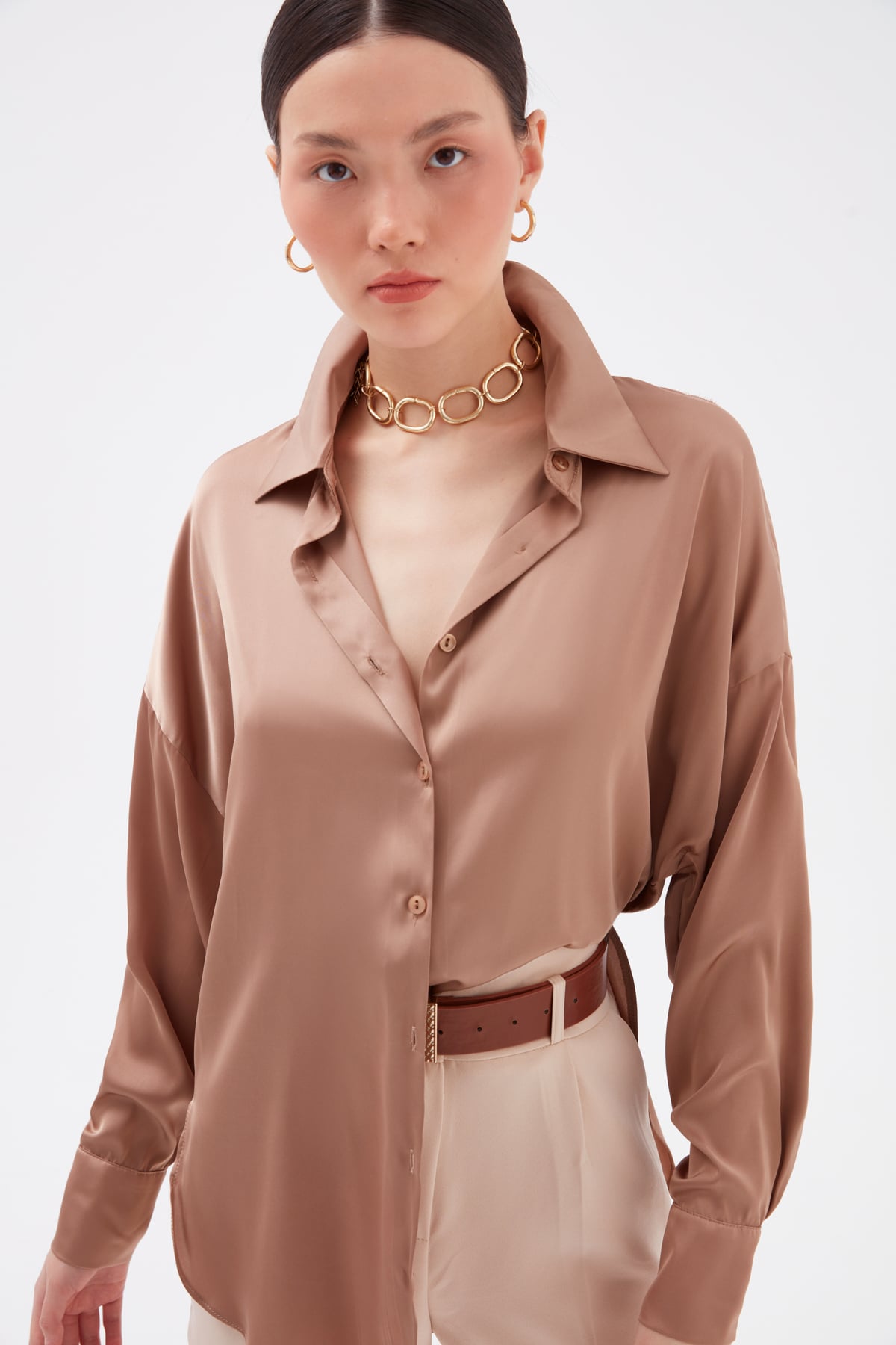 shabby satin shirt - SAND