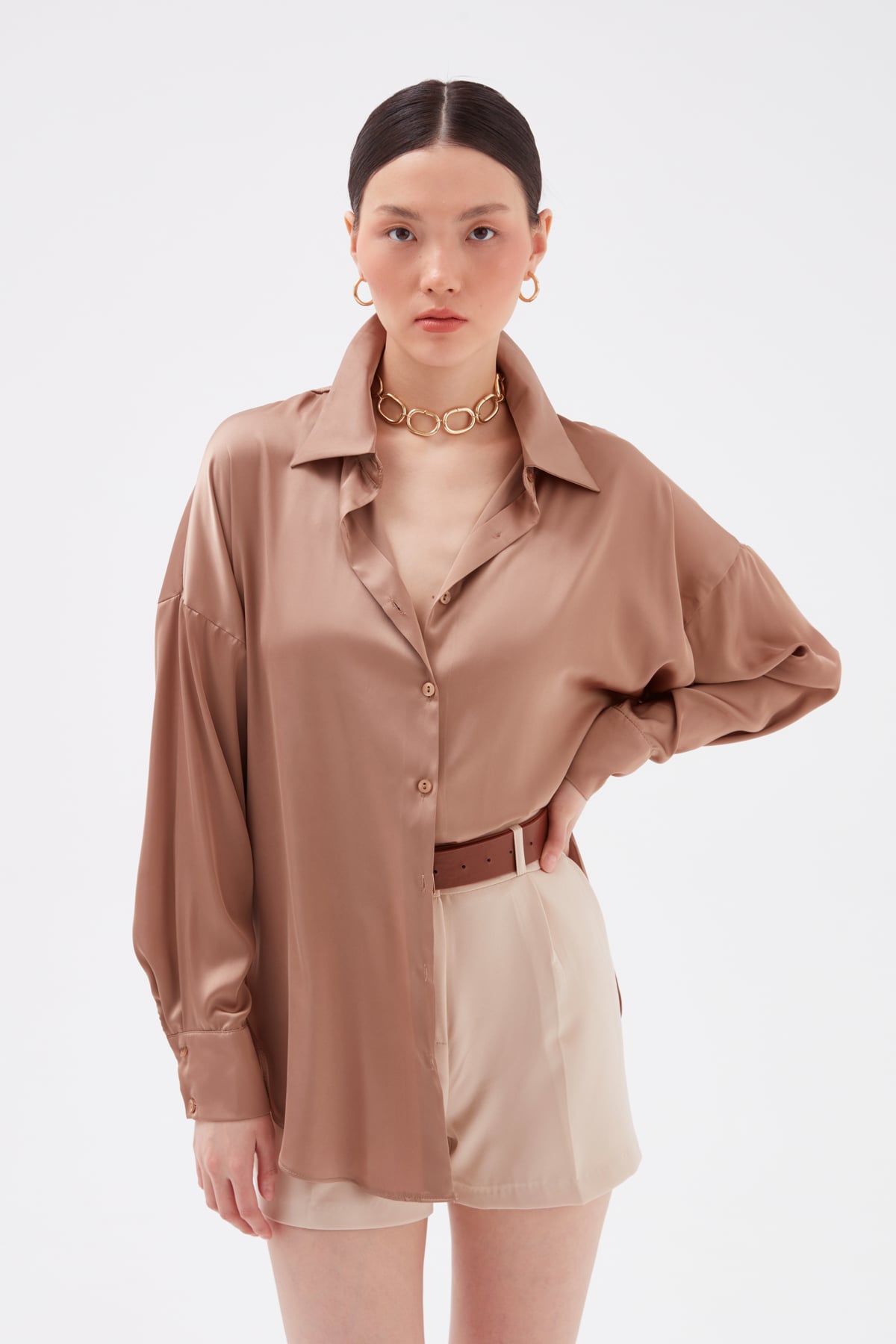 shabby satin shirt - SAND