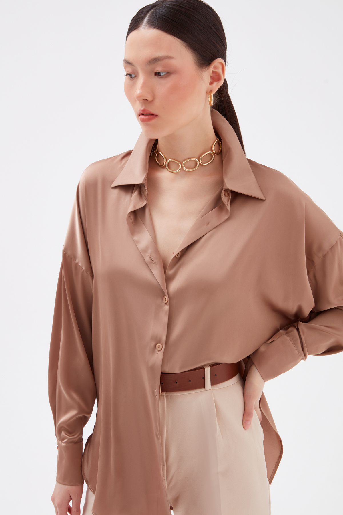 shabby satin shirt - SAND