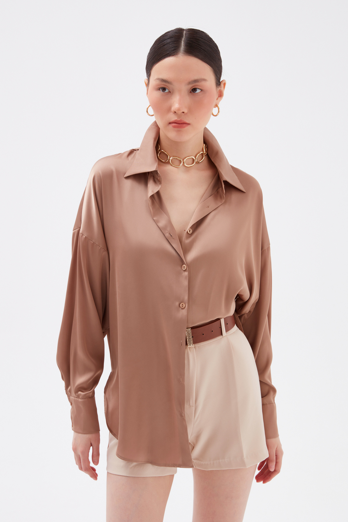 shabby satin shirt - SAND