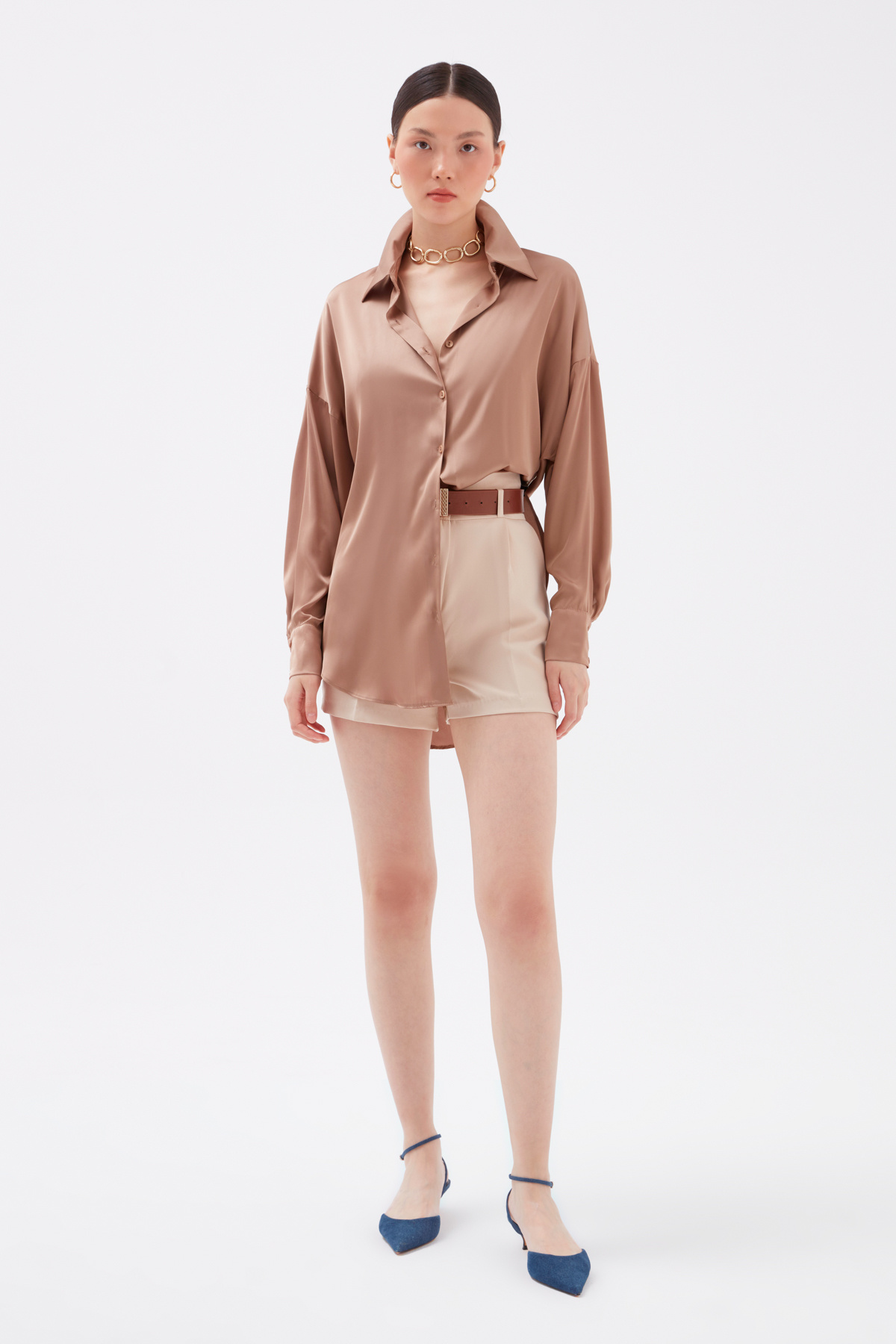 shabby satin shirt - SAND