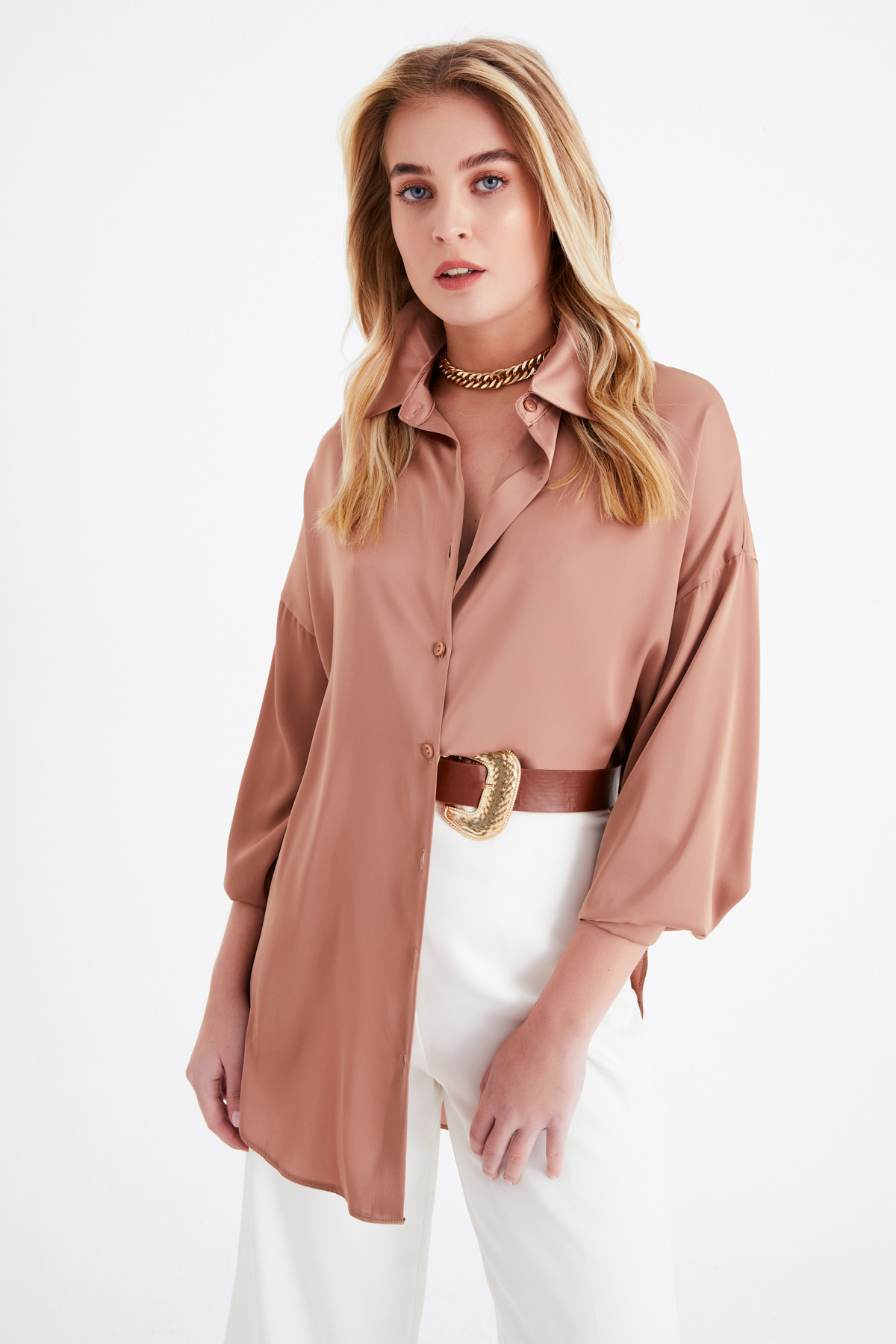 shabby satin shirt - MINK