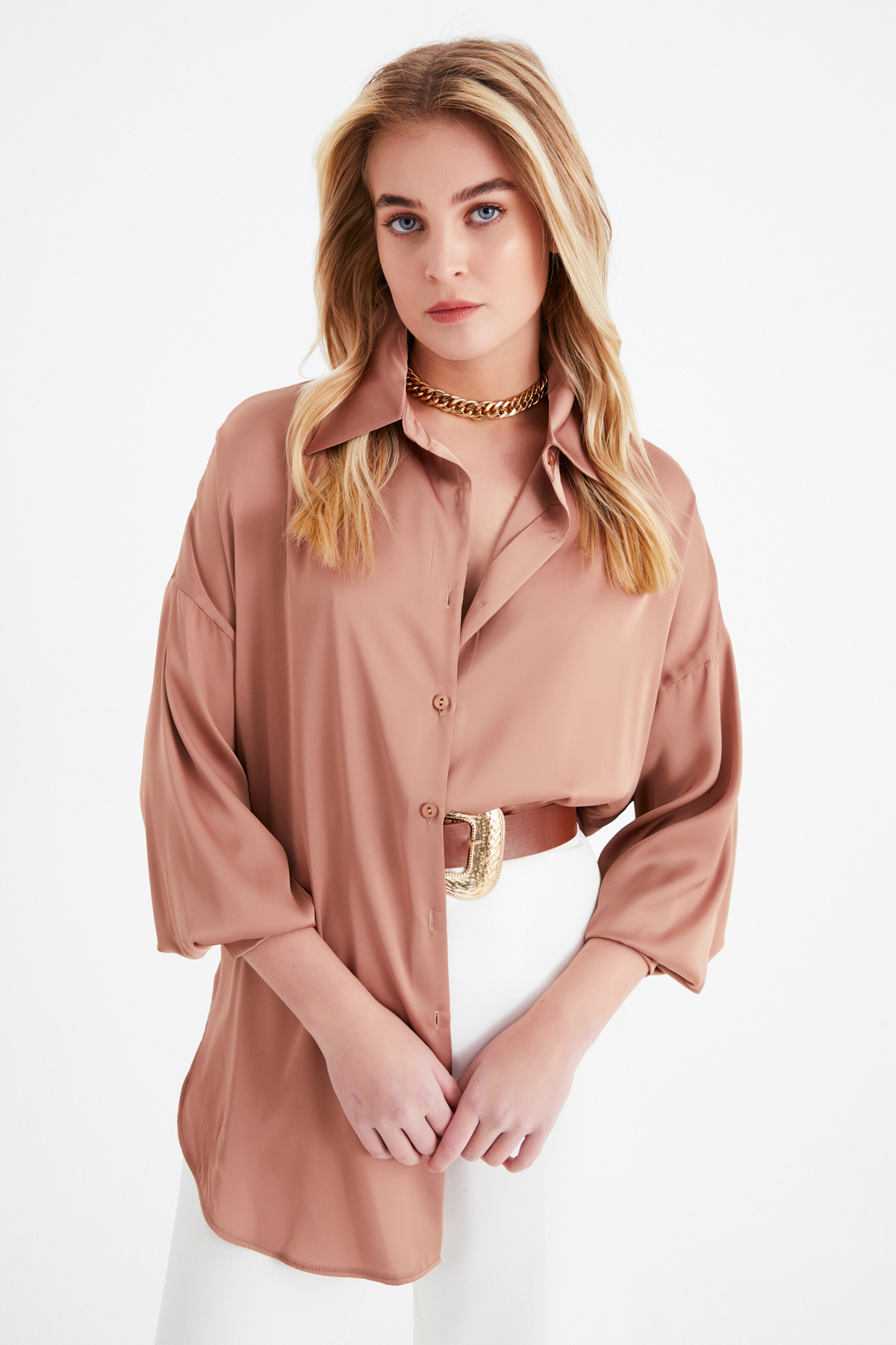 shabby satin shirt - MINK