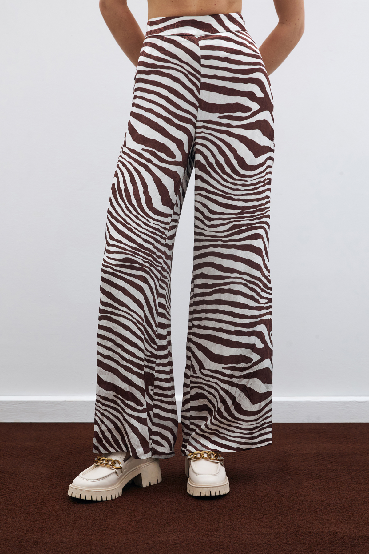 Salaş Zebra Desen Pantolon - Kahve