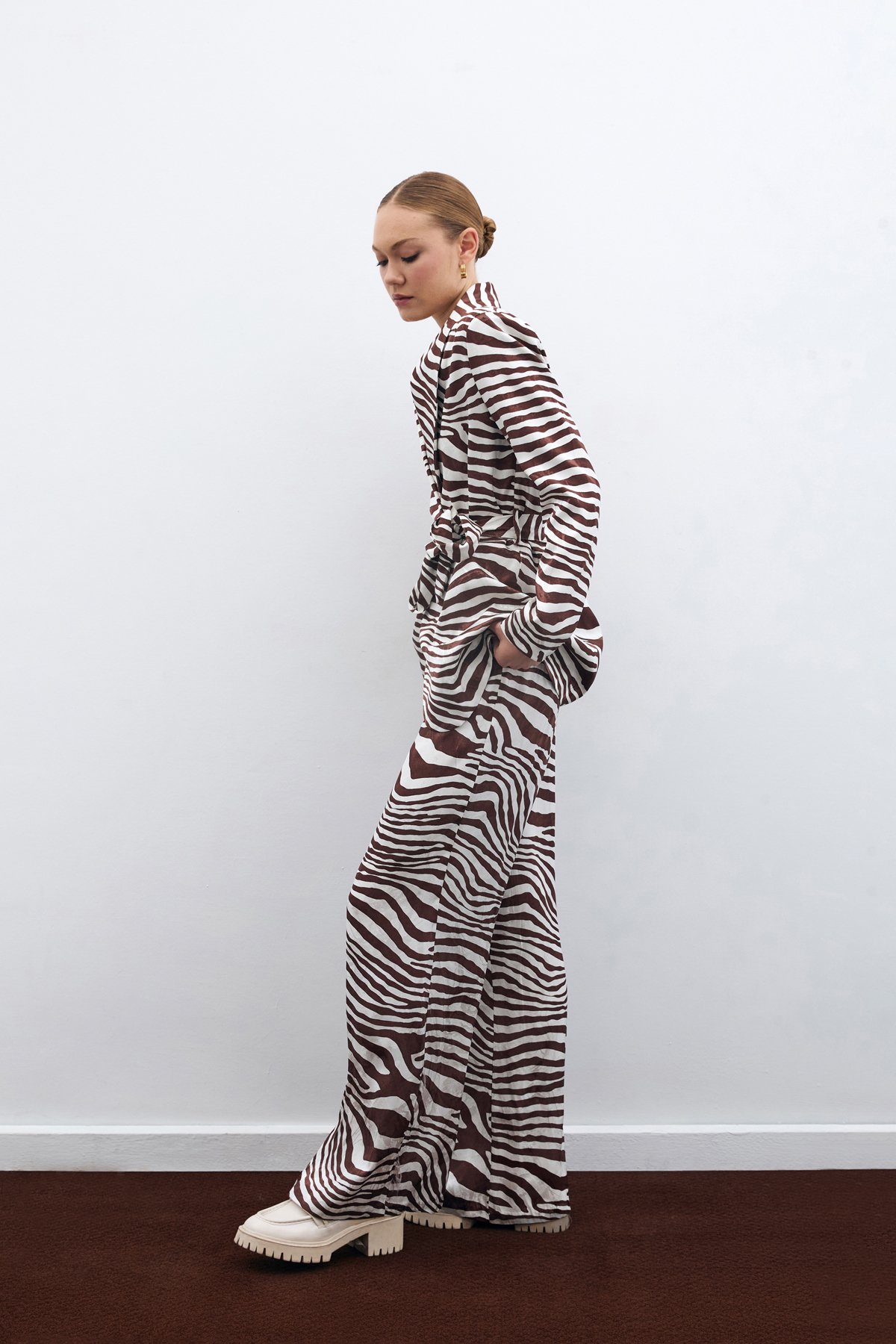 Salaş Zebra Desen Pantolon - Kahve