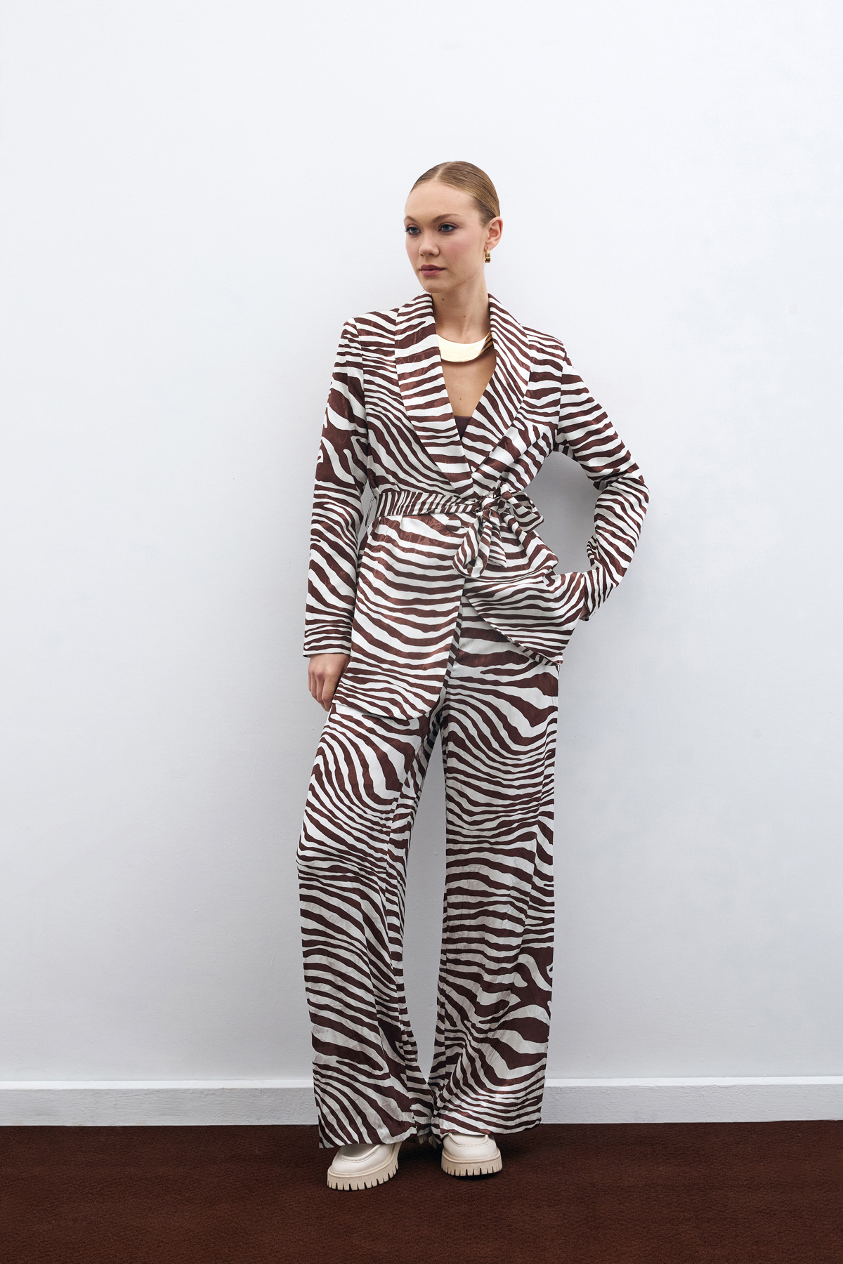 Salaş Zebra Desen Pantolon - Kahve