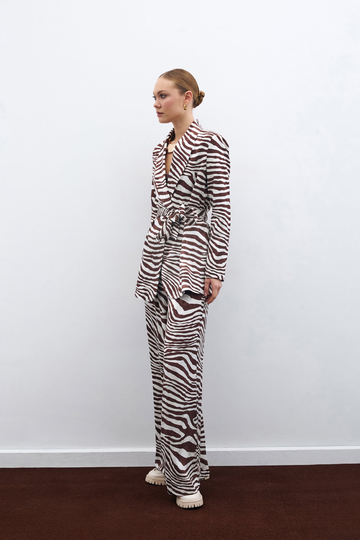 Salaş Zebra Desen Pantolon - Kahve