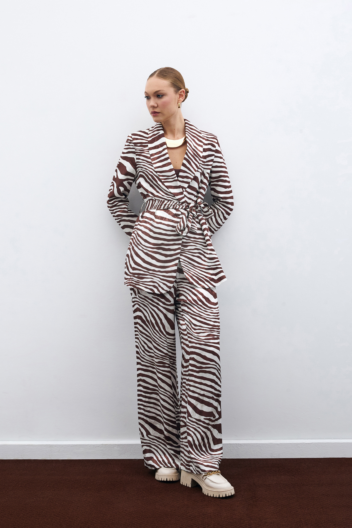 Salaş Zebra Desen Pantolon - Kahve