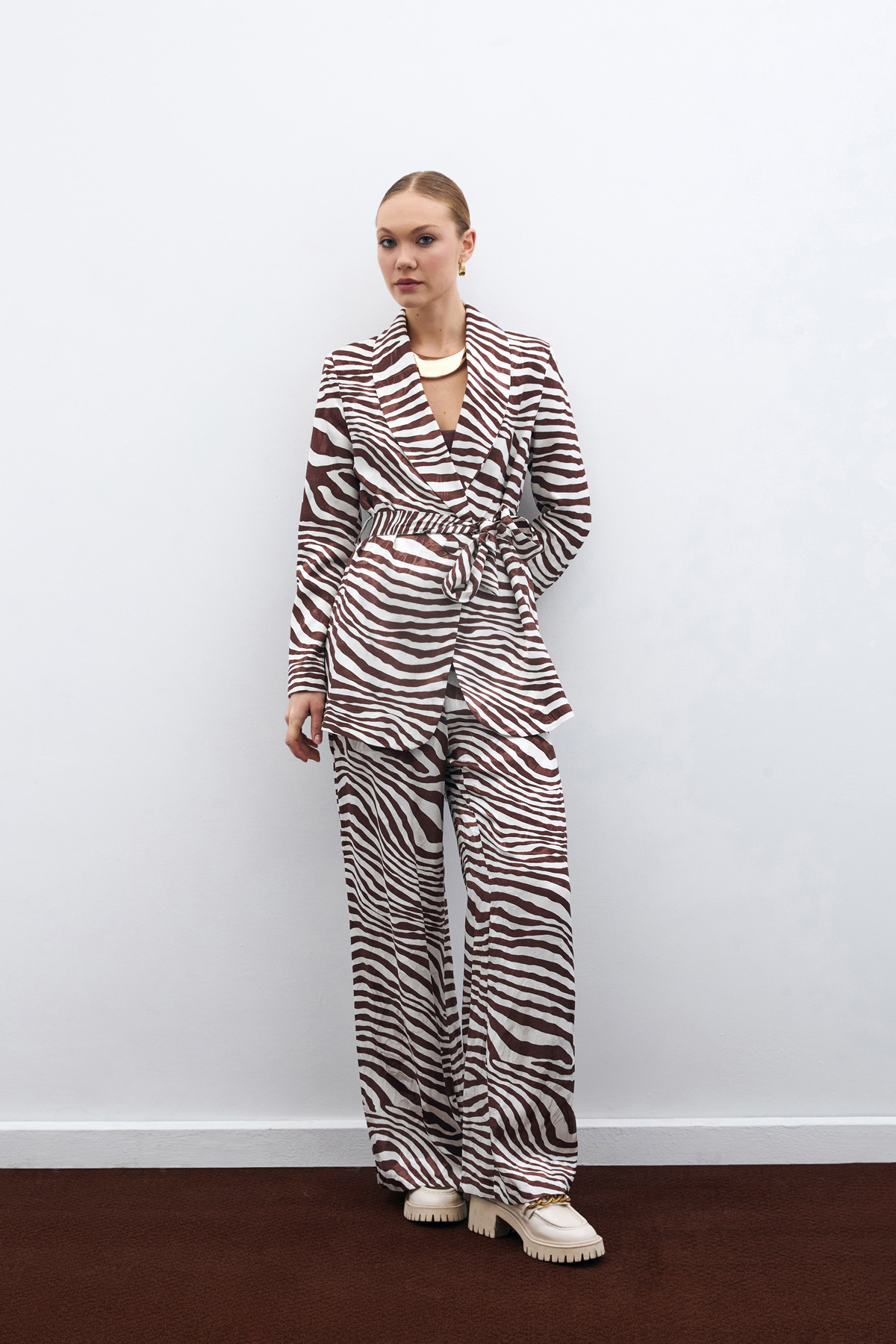 Salaş Zebra Desen Pantolon - Kahve