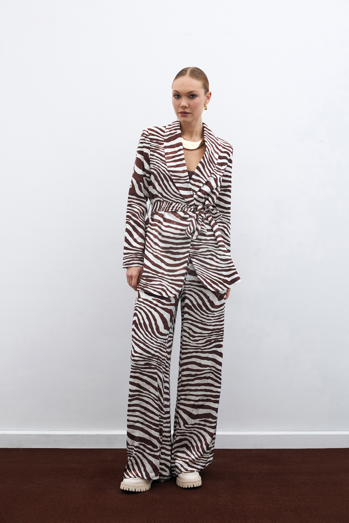 Salaş Zebra Desen Pantolon - Kahve