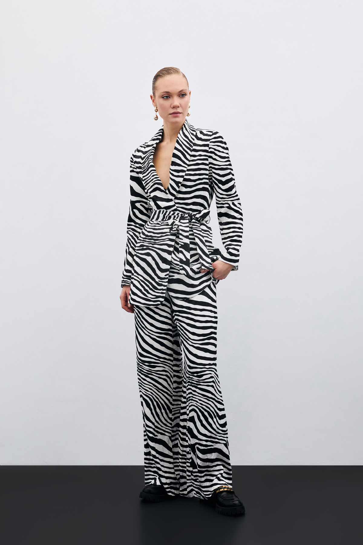 Salaş Zebra Desen Pantolon - Siyah