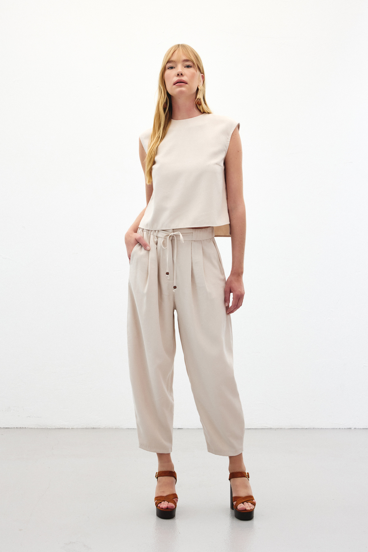 Şalvar Kesim Pantolon - Taş