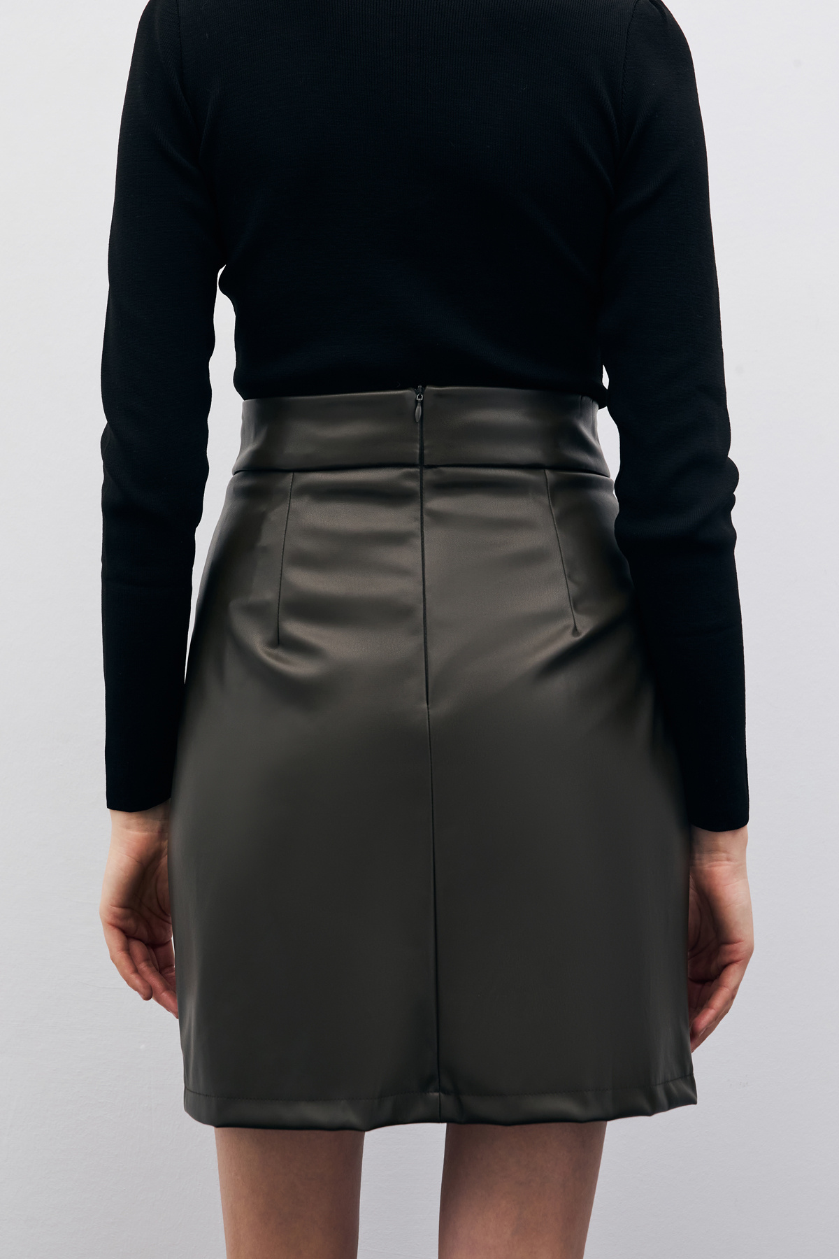 Şardonlu Deri Etek - Haki