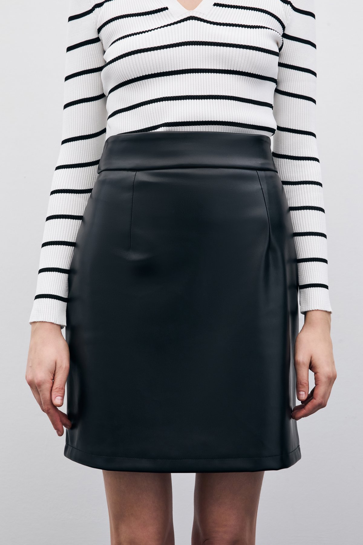 Şardonlu Deri Etek - Siyah