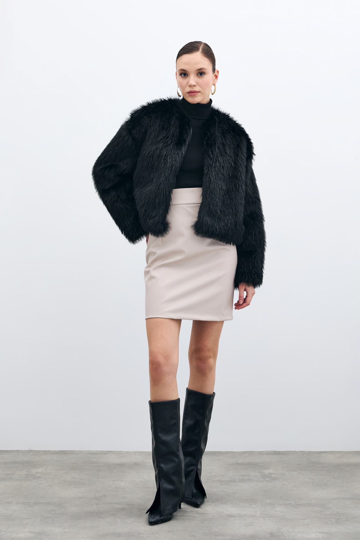 Şardonlu Deri Etek - Taş