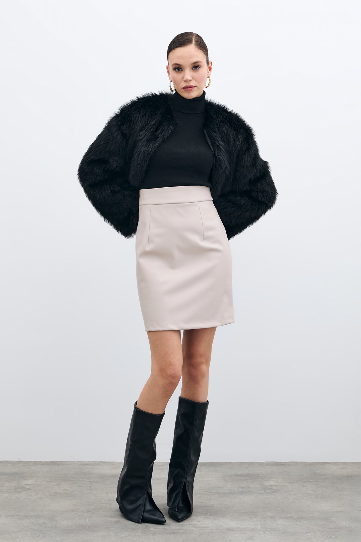 Şardonlu Deri Etek - Taş