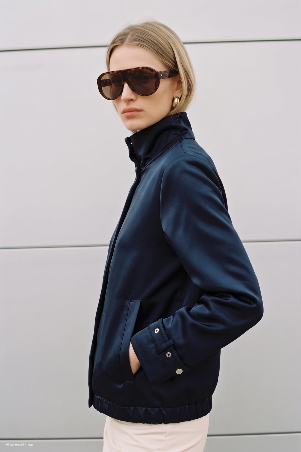 Satin Bomber Jacket - Blue