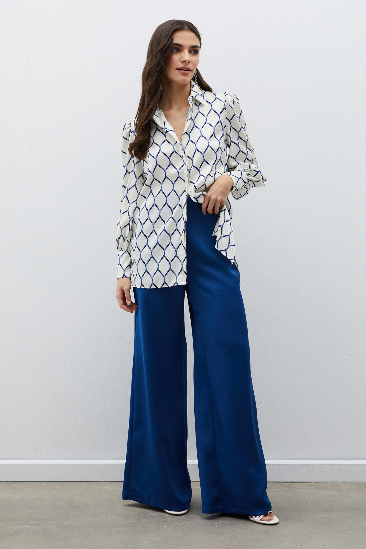 Saten Desenli Gömlek - SAX MAVİ