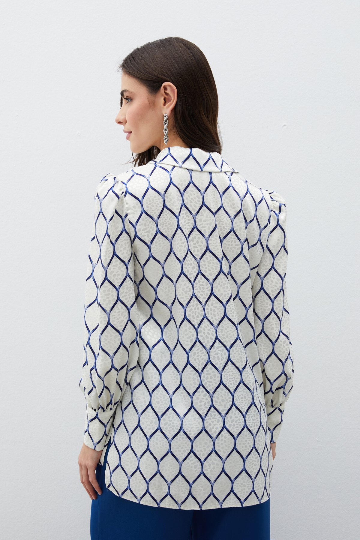 Saten Desenli Gömlek - SAX MAVİ