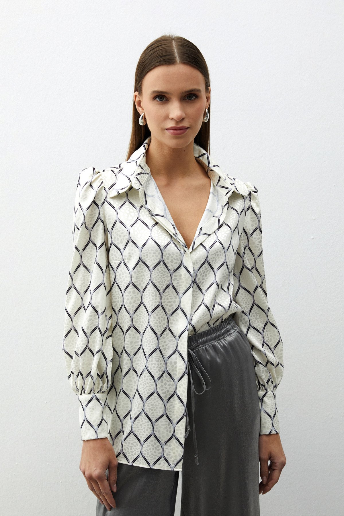Satin Patterned Shirt - BLACK