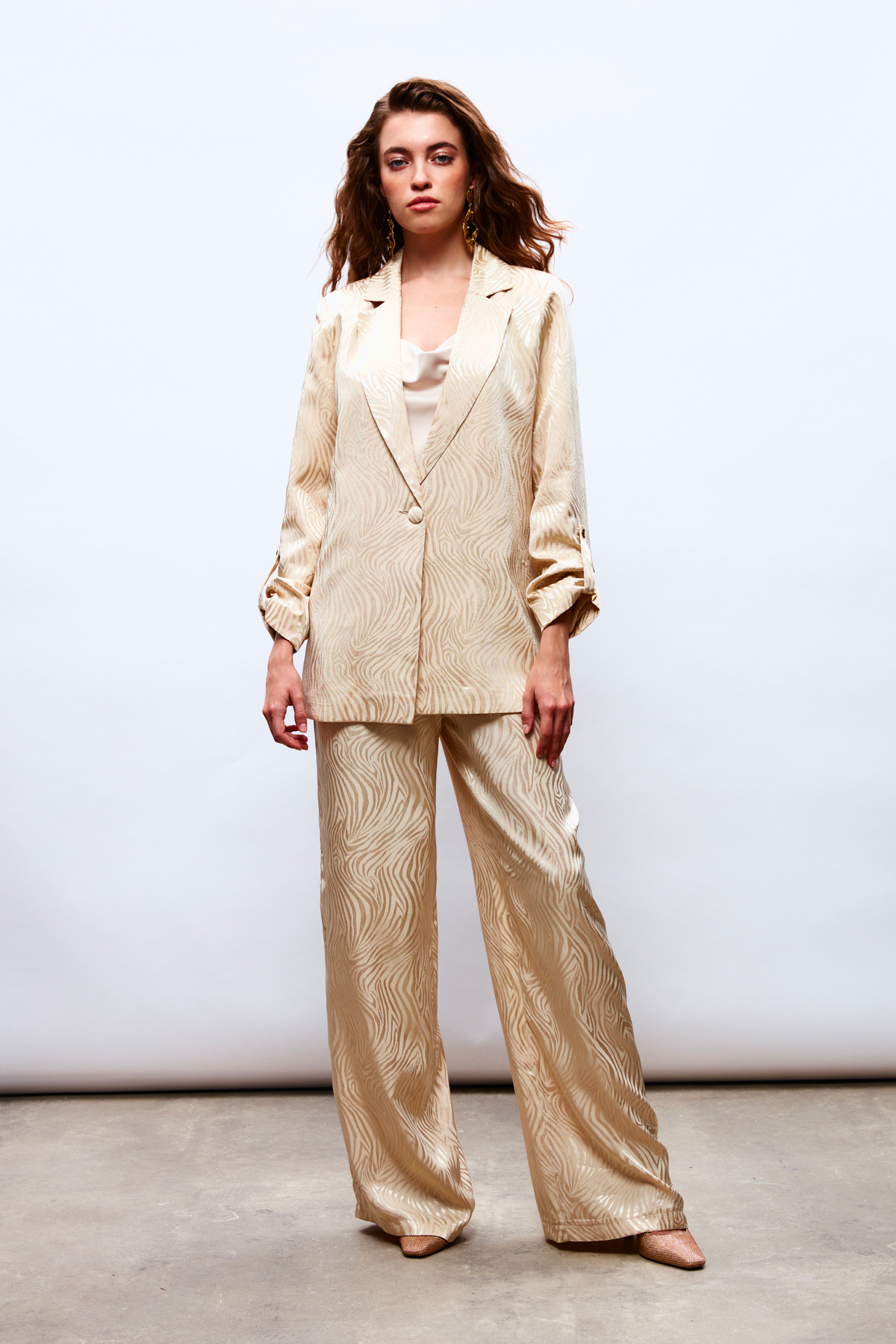 Saten Desenli Pantolon - BEJ