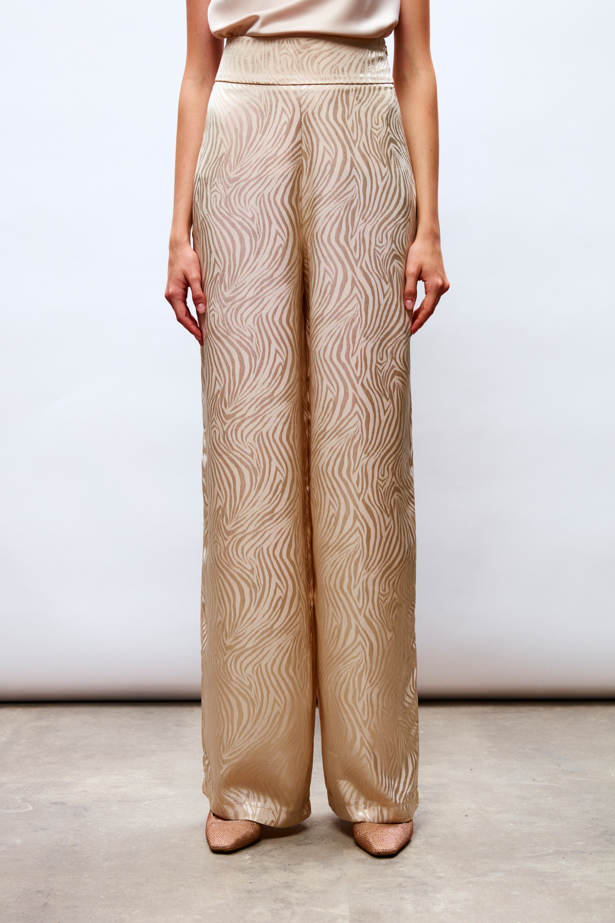 Saten Desenli Pantolon - BEJ