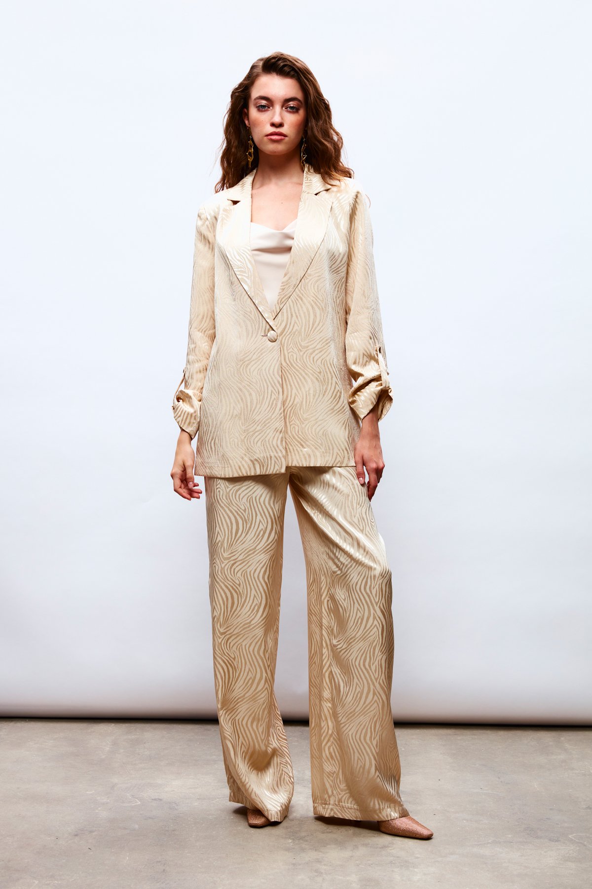 Saten Desenli Pantolon - BEJ