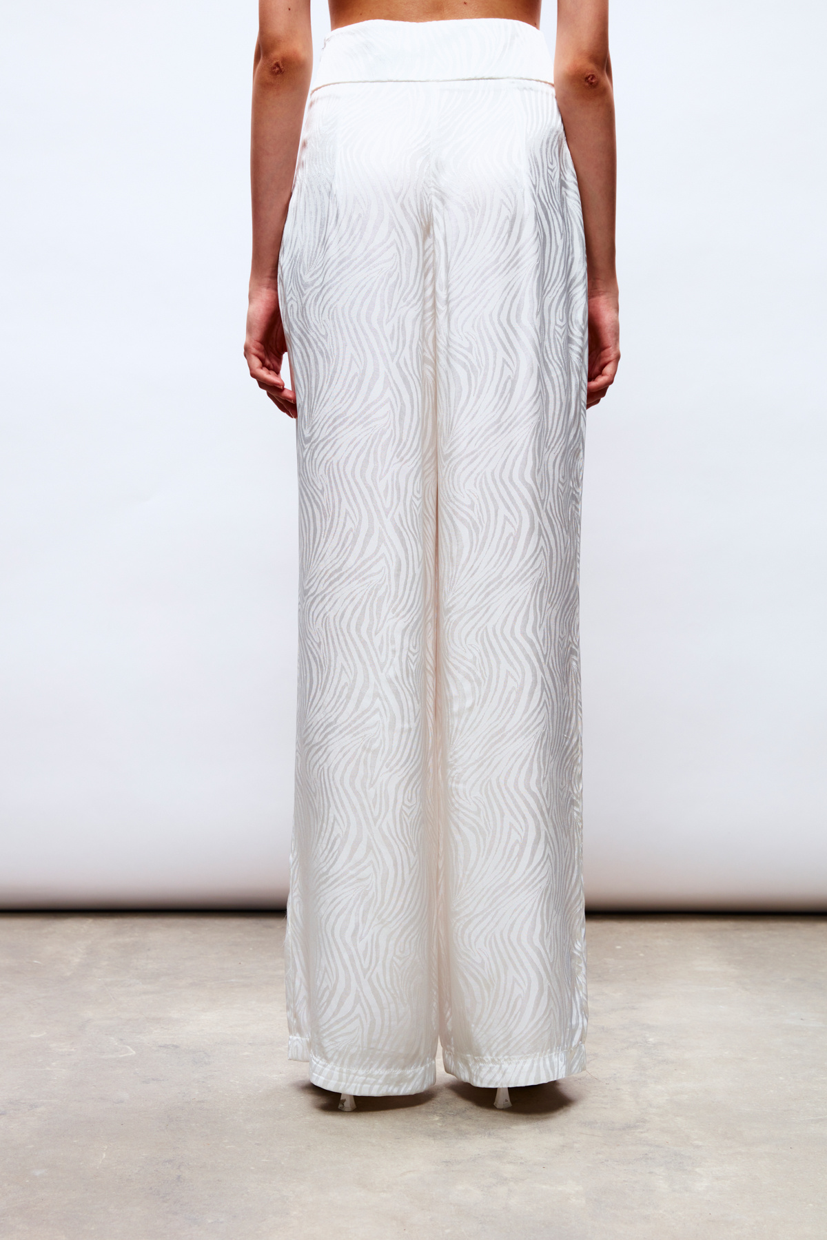 Saten Desenli Pantolon - EKRU