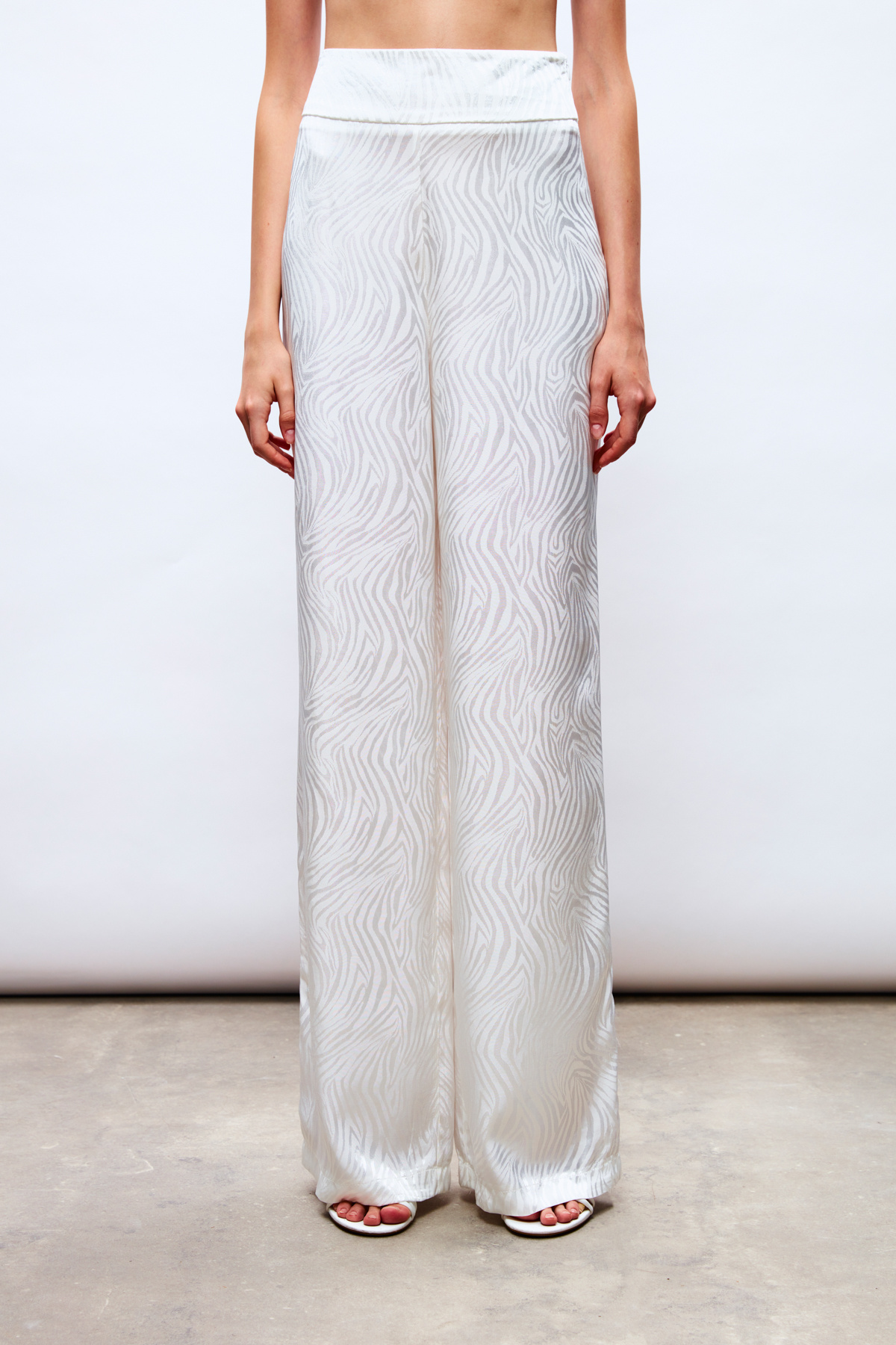 Saten Desenli Pantolon - EKRU